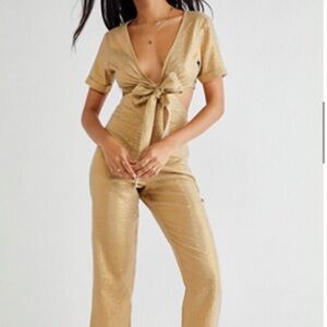 Free people Jen's Pirate Booty Pioneertown Jumpsuit Gold